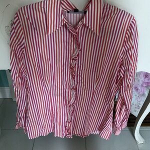 Jones New York Pink and White Striped Blouse